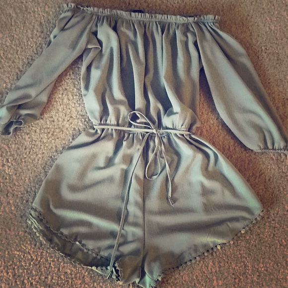 Revamped Dresses & Skirts - Olive Green Off The Shoulder Romper